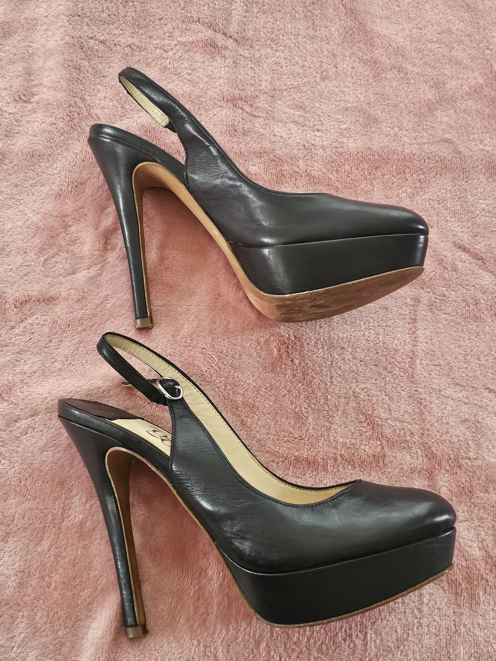 Size 6.5 Barneys New York Black Leather Platform Slingback Pumps Size 37 - Picture 9 of 16